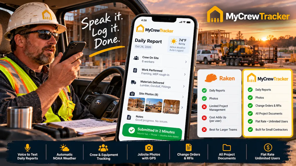 Raken vs. MyCrewTracker: Best Daily Report & Field Management App for Small Crews (2026)